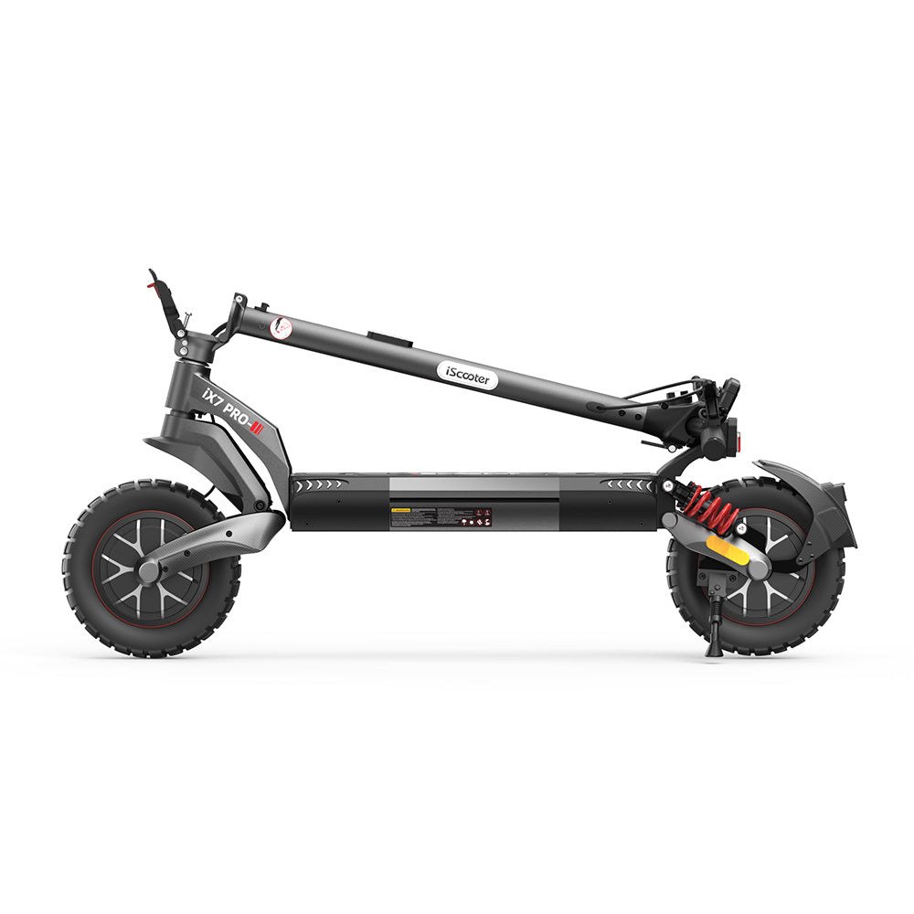 iScooter iX7 Pro – Zusammengeklappter Scooter in Seitenansicht