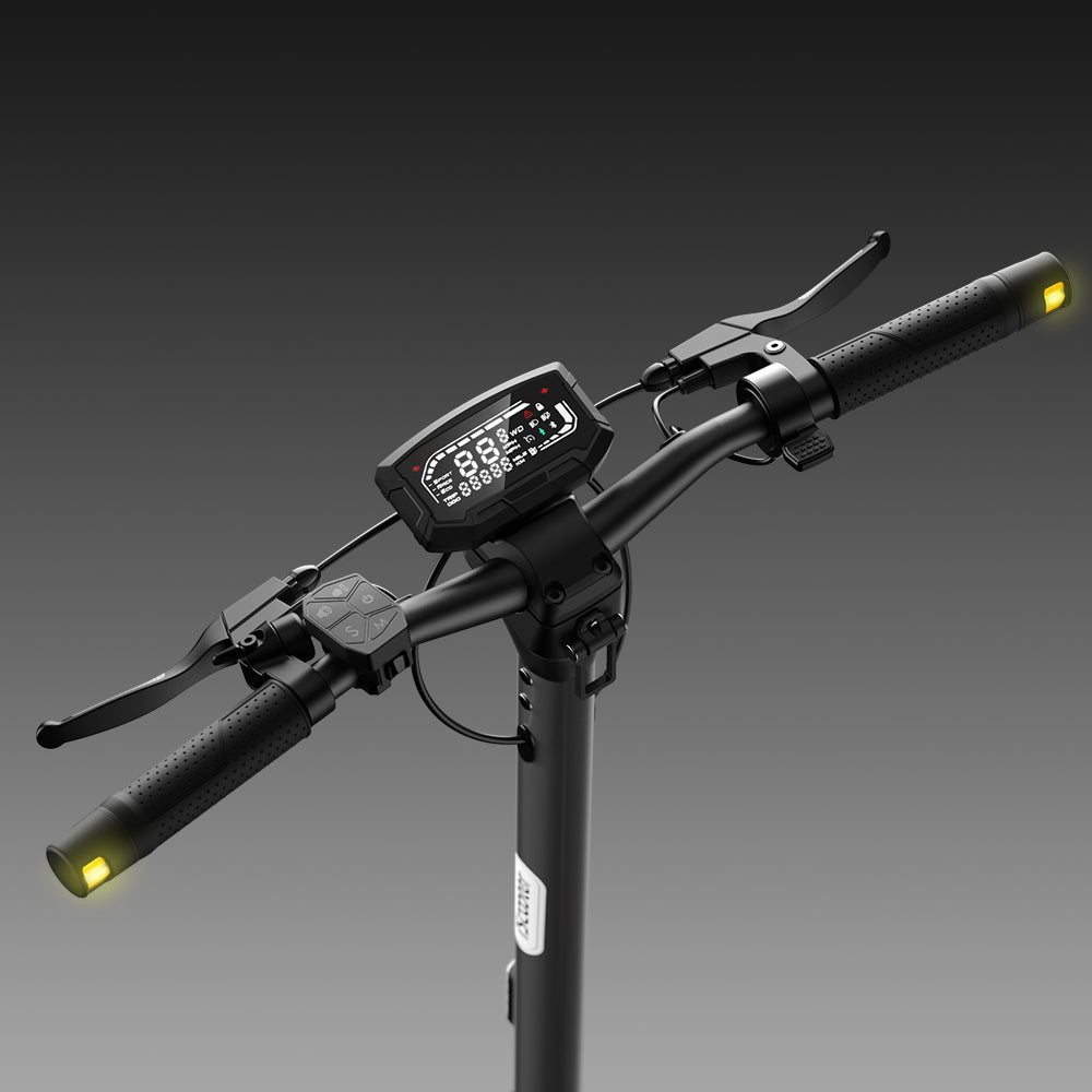 Lenker des iX7 Pro mit Display, Tasteneinheit und Blinkern an den Griffenden