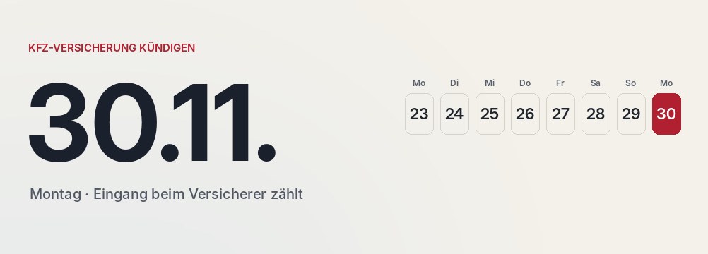 Wochenleiste Ende November 2026 mit dem 30. November als letztem Kündigungstag
