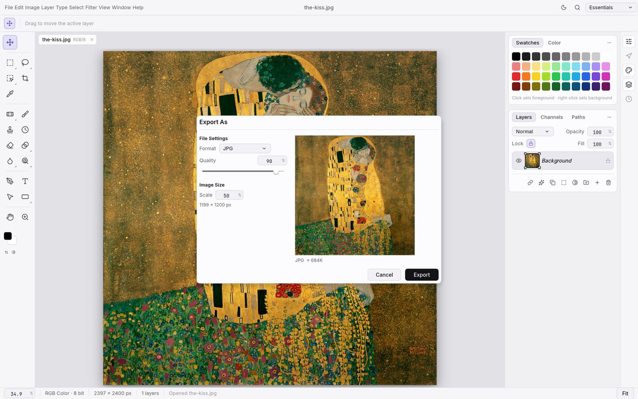 PhotoCraft Exportdialog mit Formatauswahl und Vorschau im hellen Design