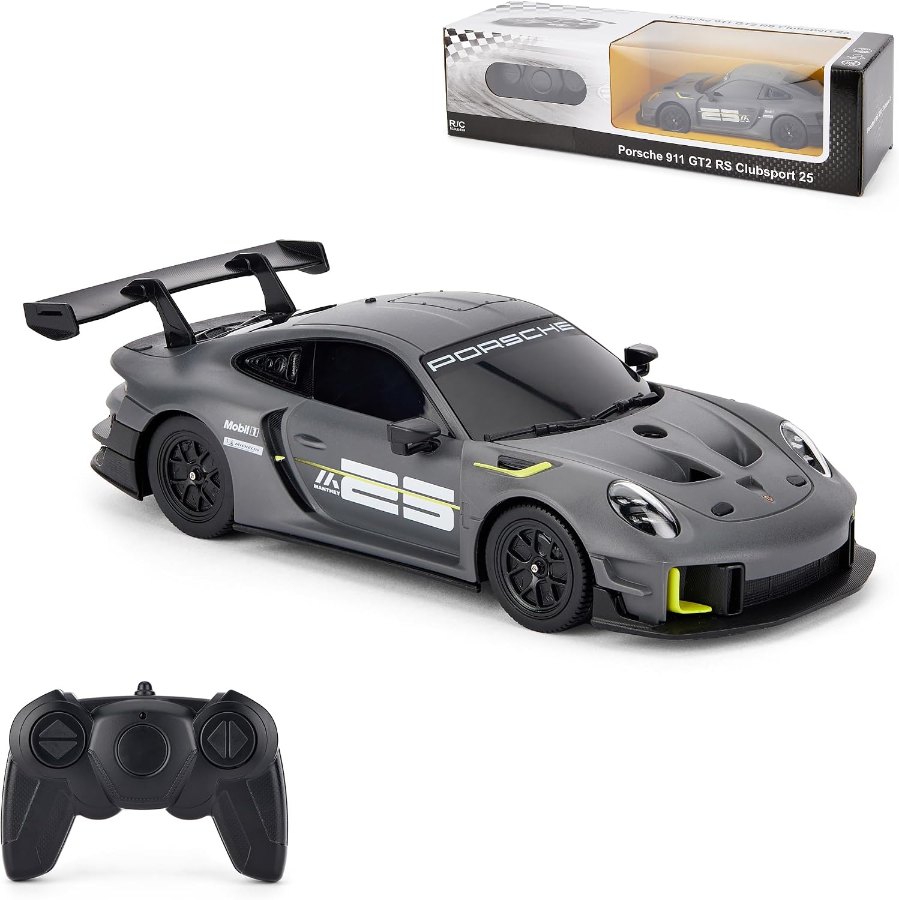 Grauer ferngesteuerter Porsche 911 GT2 RS Clubsport 25 im Maßstab 1:24 mit Verpackung und Fernsteuerung
