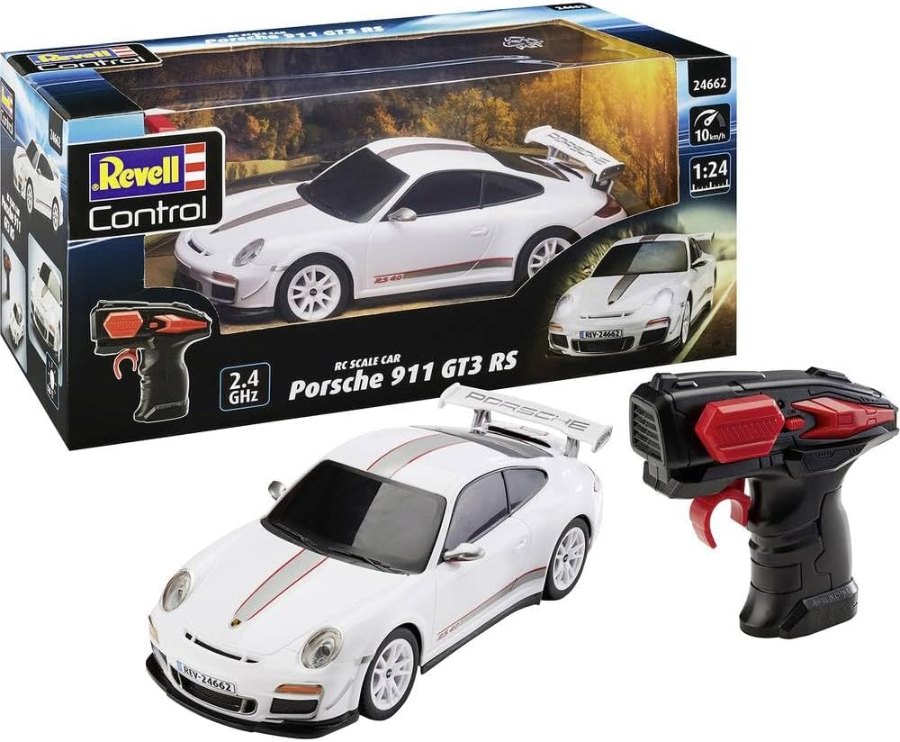 Weißer Revell Control Porsche 911 GT3 RS im Maßstab 1:24 mit Verpackung und roter Pistolengriff-Fernsteuerung