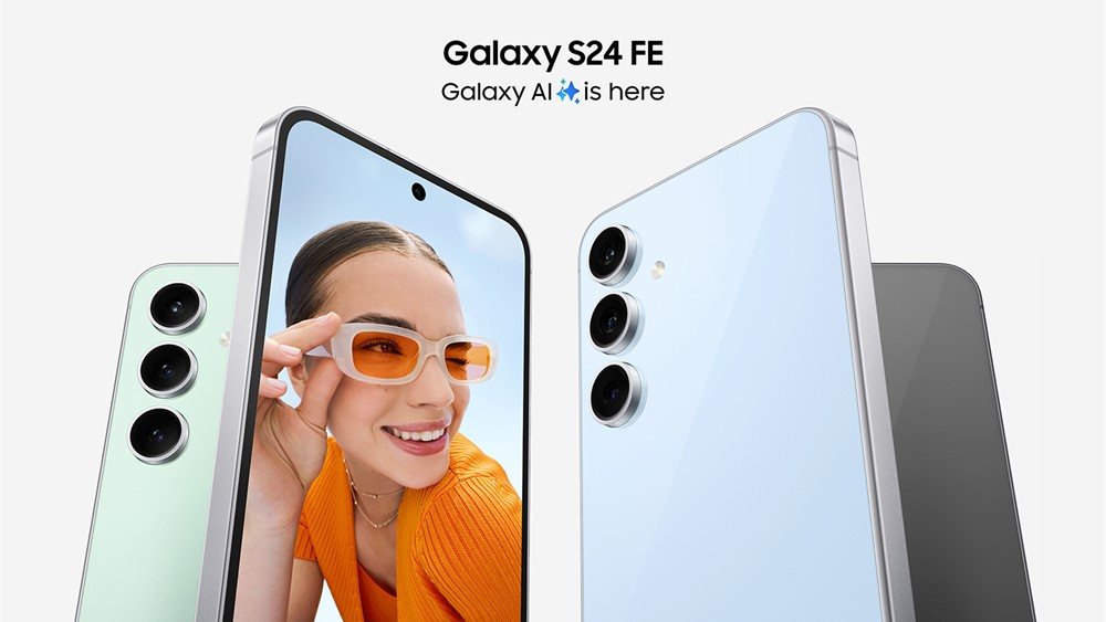 Samsung Galaxy S24 FE in mehreren Farben mit Vorder- und Rückseiten