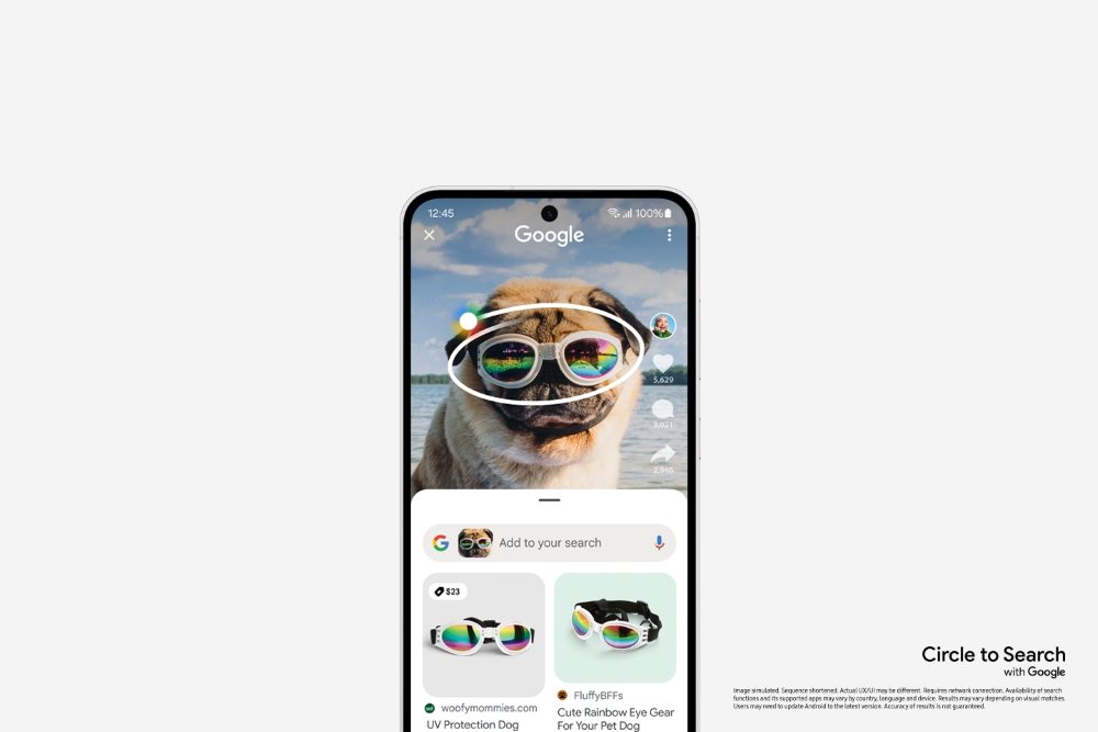 Samsung Galaxy S24 FE mit Circle-to-Search-Demonstration an einem Tierbild