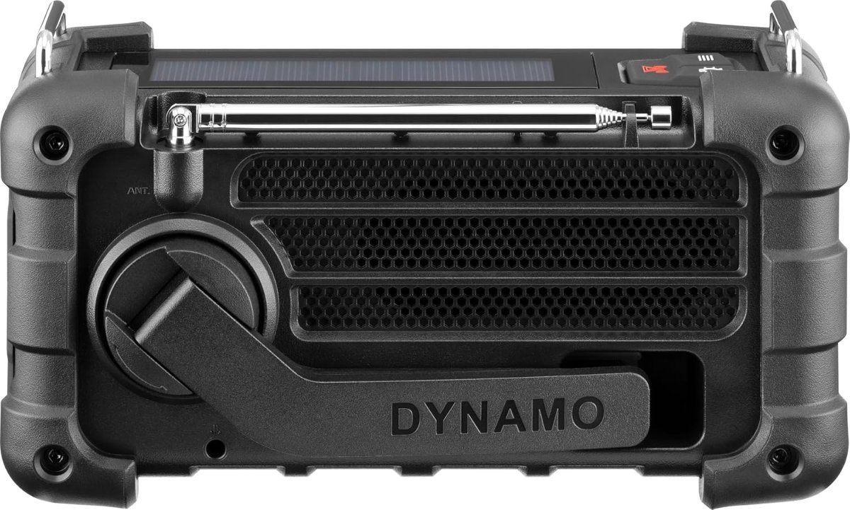 Sangean MMR-99 DAB Notfallradio mit ausgeklappter Dynamo-Kurbel